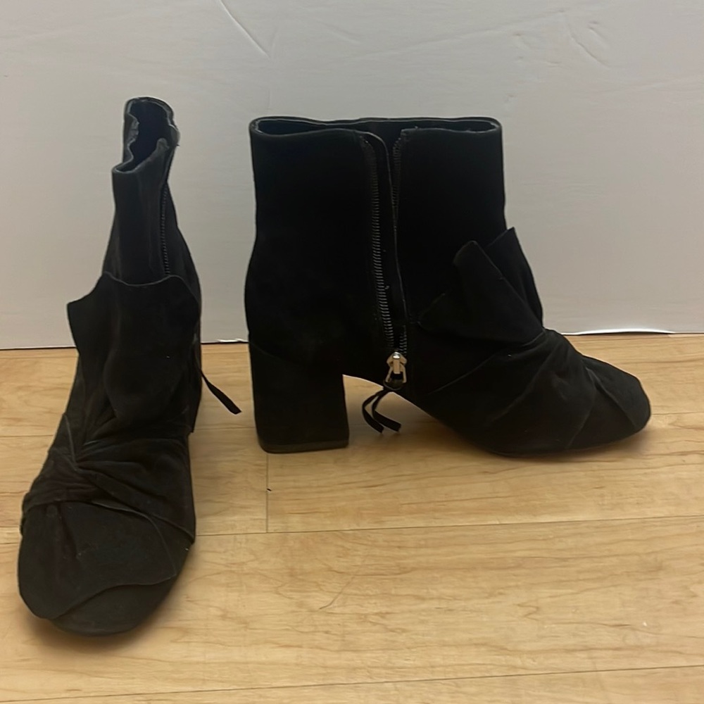 rebecca minkoff heeled black velvety boots